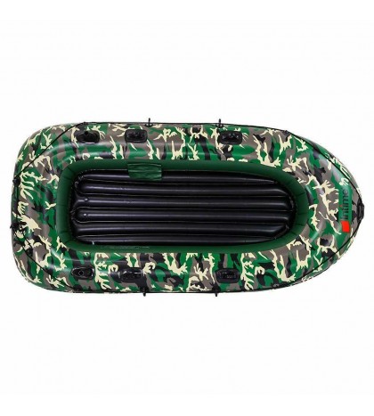 Inflatable Camouflage Boat Set For 4 Person With Fish Rod Holders, Pump & 2 Oars