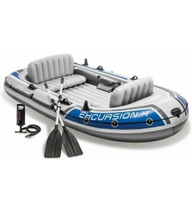 Intex Excursion 4 Person Inflatable Rafting and Fishing Boat Set with 2 Oars