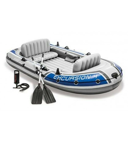 Intex Excursion 4, 4 Person Inflatable Boat Set with Aluminum Oars