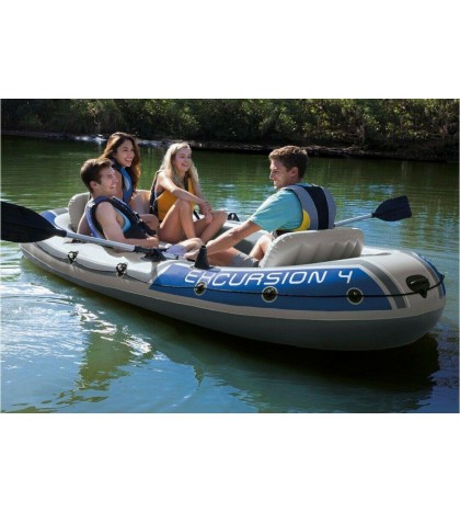 Intex Excursion 4, 4 Person Inflatable Boat Set with Aluminum Oars