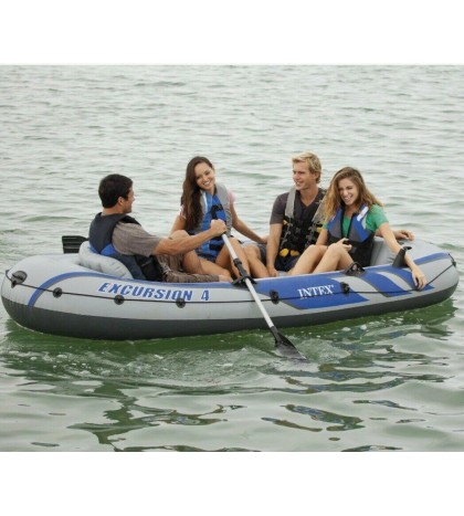 Intex Excursion 4, 4 Person Inflatable Boat Set with Aluminum Oars
