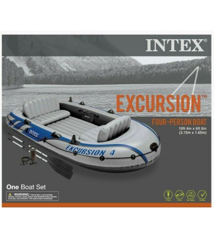 Intex Excursion 4, 4 Person Inflatable Boat Set with Aluminum Oars