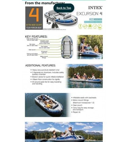 Intex Excursion 4, 4 Person Inflatable Boat Set with Aluminum Oars