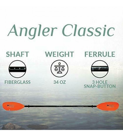 Angler Classic 2-Piece Snap-Button Fishing Kayak Paddle Black Shaft/Orange Blade