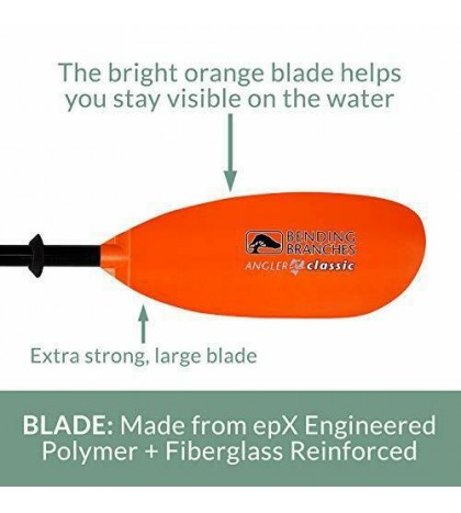 Angler Classic 2-Piece Snap-Button Fishing Kayak Paddle Black Shaft/Orange Blade