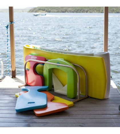 TRC Recreation PVC Pool Float Storage Drying Rack w/ Foam Lounger Metallic Blue