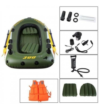 Rubber Boat Kit PVC Inflatable Fishing Drifting Rescue Raft Boat Life Jacket Two