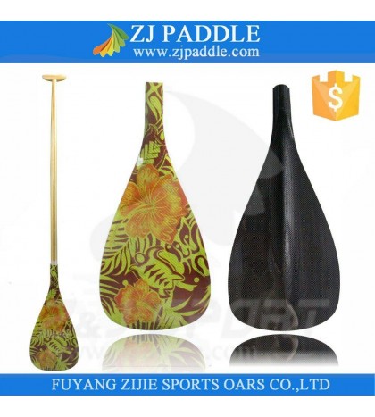 ZJ SPORT Hybrid Outrigger Canoe OC Paddle With Carbon Graphic Blade Wood Shaft