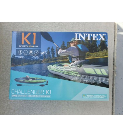 Intex Challenger K1 Inflatable Kayak w/ Oar & Hand Pump 68305EP *Ships Same Day*