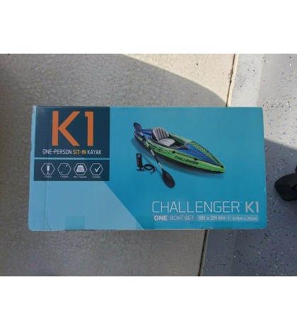 Intex Challenger K1 Inflatable Kayak w/ Oar & Hand Pump 68305EP *Ships Same Day*