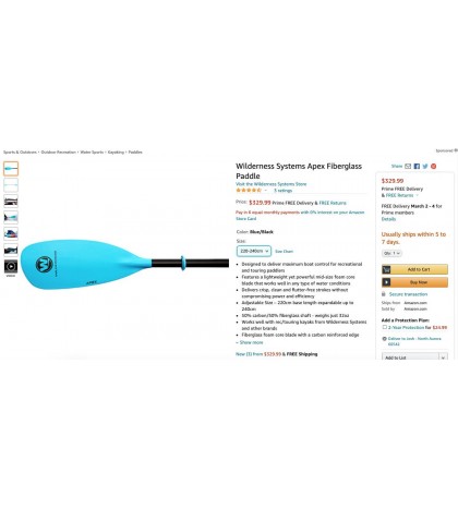 Wilderness Systems Apex Fiberglass Paddle 220-240cm Blue/Black