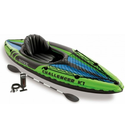 Challenger K1 Kayak 1-Person Inflatable Kayak Set /Aluminum Oars Output Air Pump