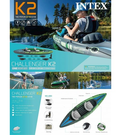 Intex Challenger K2 Kayak, 2-Person Inflatable Kayak Set with Aluminum Oars a...