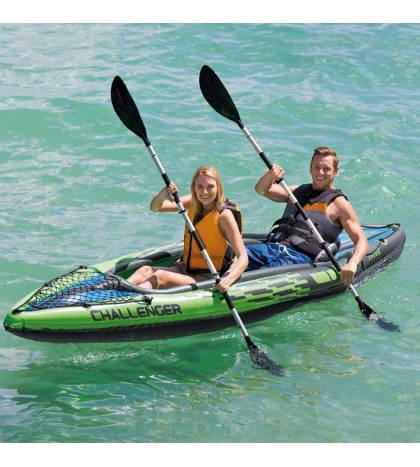 Intex Challenger K2 Kayak, 2-Person Inflatable Kayak Set with Aluminum Oars a...