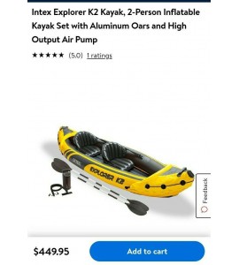 Intex Explorer K2 Inflatable 2-Person Tandem Kayak With Aluminum Oars and Pump