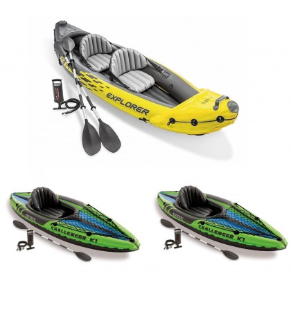 Intex 2-Person Inflatable Kayak w/ Oars &Pump & 1-Person Inflatable Kayak 2 pack