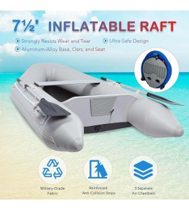 7.5' Inflatable Raft for 2 Adults Boat for Fishing Playing More on Rivers Lakes