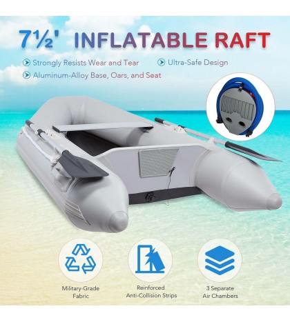 7.5' Inflatable Raft for 2 Adults Boat for Fishing Playing More on Rivers Lakes