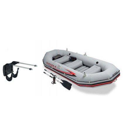 Intex Mariner 4 Inflatable Raft River/Lake Dinghy Boat Set & Motor Mount Kit