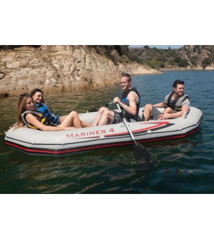 Intex Mariner 4 Inflatable Raft River/Lake Dinghy Boat Set & Motor Mount Kit