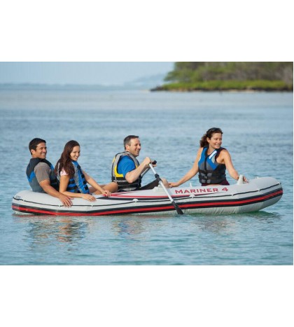 Intex Mariner 4 Inflatable Raft River/Lake Dinghy Boat Set & Motor Mount Kit