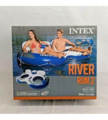 Intex River Run II Float Lounge 2 Person Double Inflatable Tube with Cooler
