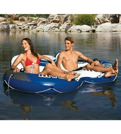 Intex River Run II Float Lounge 2 Person Double Inflatable Tube with Cooler