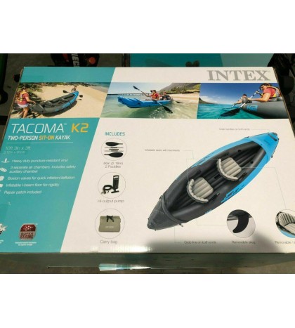(New Model 2020) Intex Tacoma K2 2-Person Inflatable Kayak (Pump, Paddles,& Bag)