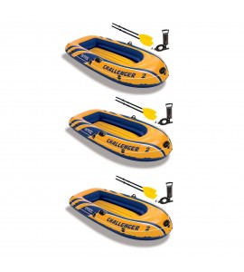 Intex Inflatable 2 Person Floating Boat Raft Set w/ Oars & Air Pump (3 Pack)