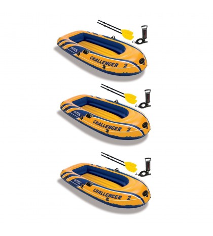 Intex Inflatable 2 Person Floating Boat Raft Set w/ Oars & Air Pump (3 Pack)