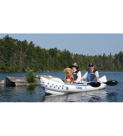 Sea Eagle 370 Pro 3 Person Blow Up Inflatable Boat + Adult L/XL Life Jacket, Red