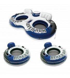 Intex River Run II Inflatable 2 Person Pool Tube Float + 2 Single Water Rafts