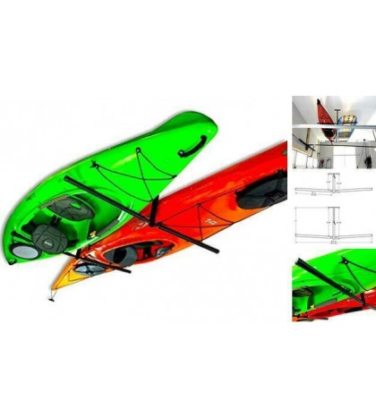 2 Kayak Ceiling Rack, Hi Port 2 Storage Hanger Overhead Mount, Adjustable