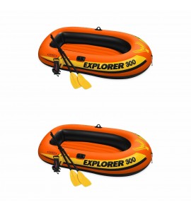 Intex Explorer 300 Compact Fishing 3 Person Raft Boat w/ Pump & Oars (2 Pack)