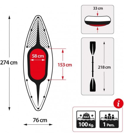 CHALLENGER K1 KAYAK 1-PERSON Inflatable Aluminum Paddle Oars Hand Pump Durable