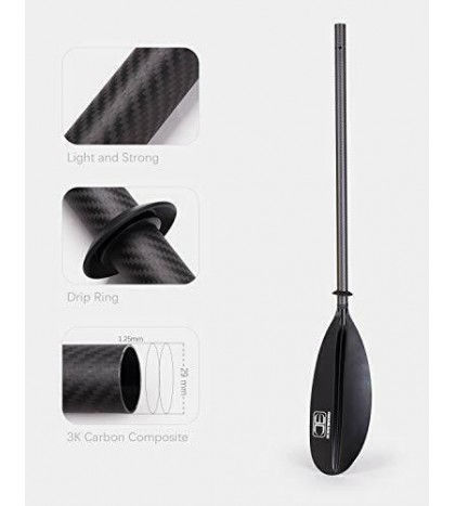 Kayak Paddle 230CM/90.5 Inches Premium Carbon Shaft Kayaking Boating Oar black