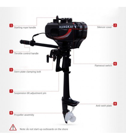 2 Stroke 3.5HP Heavy Duty Outboard Motor Boat Engine With Air Cooling System