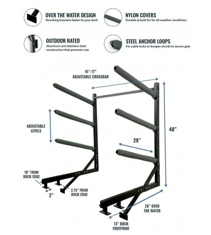 StoreYourBoard 4 Kayak Dock Storage Rack, Outdoor Over The Water Metal Mount