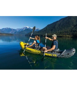 Intex 68307EP Explorer K2 2 Person Inflatable Kayak Set and Air Pump, Yellow