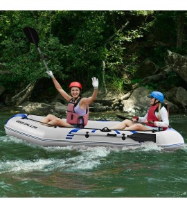 Inflatable Fishing Boat for 3-4 Persons w/ Oars and Air Pump Water Sports