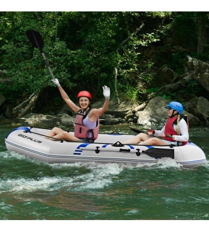 Inflatable Fishing Boat for 3-4 Persons w/ Oars and Air Pump Water Sports