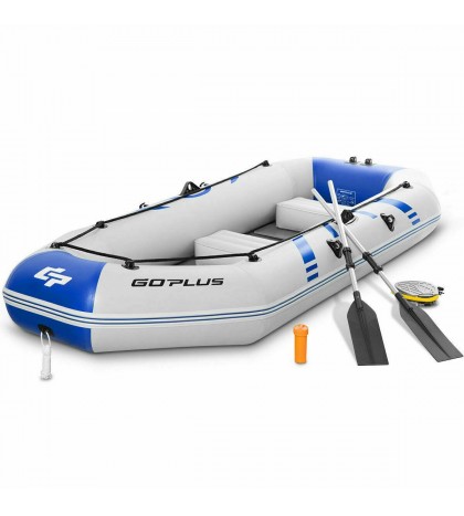 Inflatable Fishing Boat for 3-4 Persons w/ Oars and Air Pump Water Sports
