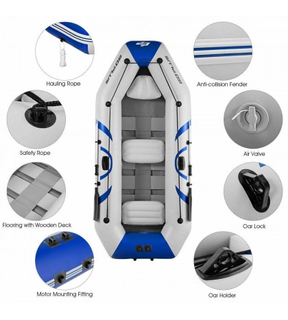 Inflatable Fishing Boat for 3-4 Persons w/ Oars and Air Pump Water Sports