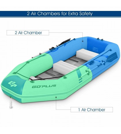 Inflatable Fishing Boat for 3-4 Persons w/ Oars and Air Pump Water Sports