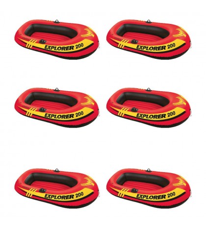 Intex Explorer 200 Inflatable 2 Person Boat Raft Set w/  2 Oars & Pump (6 Pack)