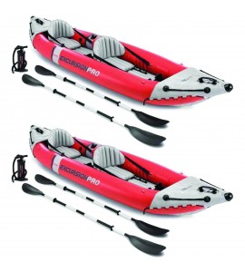 Intex Excursion Pro Inflatable 2 Person Vinyl Kayak w/ Oars & Pump, Red (2 Pack)