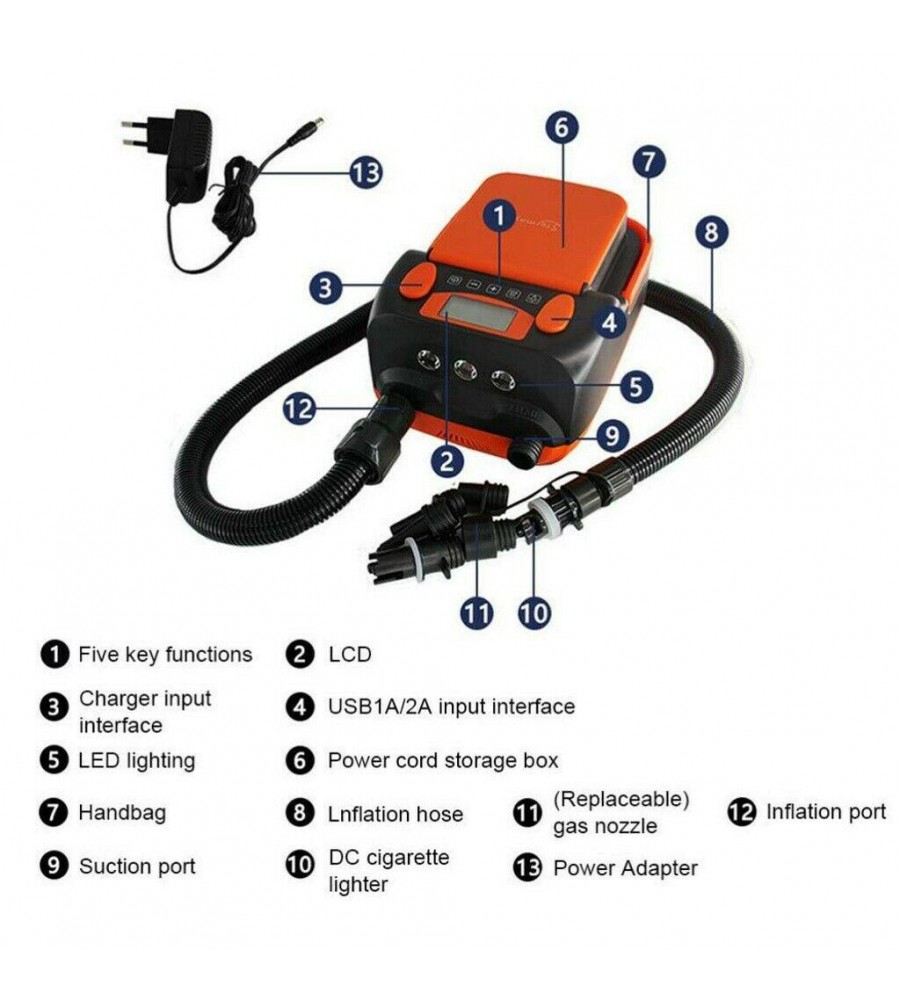 High Pressure Portable 12V Digital Air Pump Inflatable Gear for SUP&Paddle Board 