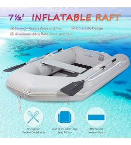 7.5FT PVC Inflatable Boat Raft Tender w/ Oar Aluminum Floor for Fishing