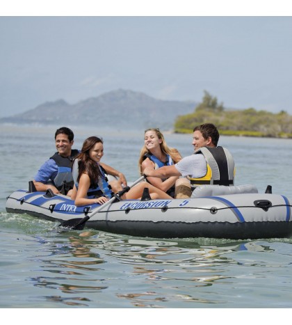 Intex Excursion Inflatable 5 Person Water Fishing River Boat Raft Set with Oars