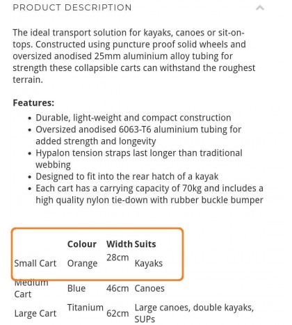 Sea to Summit Solution Gear Wheel Kayak Cart - small